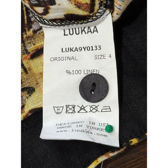 Luukaa Linen Top Abstract Print Yellow Black Art to Wear Womens Size 14 - Picture 7 of 7